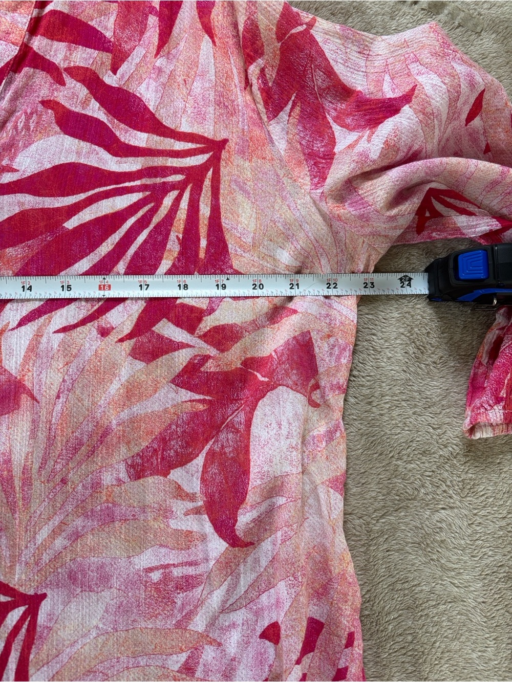 Chico’s Tropical Leaf Print Tunic Women’s Size 3 XL Pink Cotton Blouse Office - Picture 5 of 6